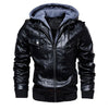 Men's Winter Warm Fleece Jackets and Coats Autumn Men Hat Detachable Leather Jackets Outwear Motorcycle PU Leather Jacket M-4XL