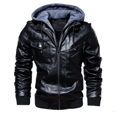 Men's Winter Warm Fleece Jackets and Coats Autumn Men Hat Detachable Leather Jackets Outwear Motorcycle PU Leather Jacket M-4XL