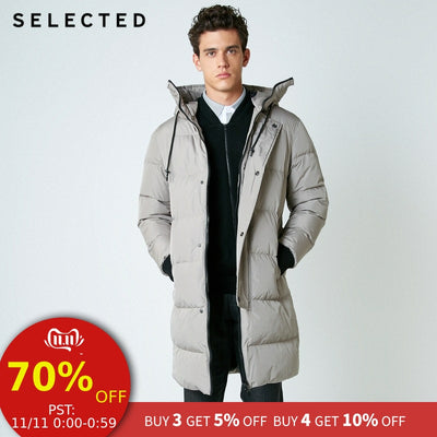 SELECTED 2019 New Winter Down Jacket Men's Zipper and Hat Casual Clothes Medium-and-Long Coat  S | 418412503