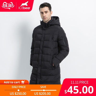 ICEbear 2019 New Clothing Jackets Business Solid Parka Fashion Overcoat Outerwear Long Thick Winter Coat Men 16M298D