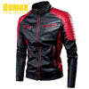 Oumor Men 2019 Winter Casual Motor Spliced Fleece Leather Jacket Men Autumn Fashion Biker Vintage Warm Leather Jacket Coat Men