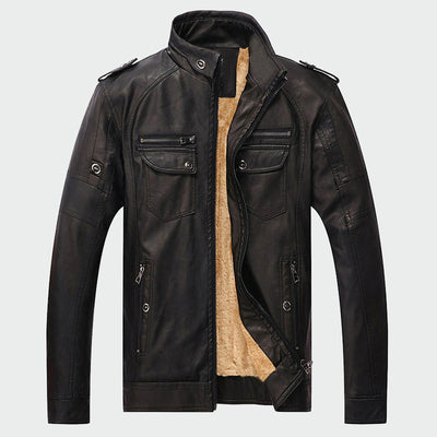 Men's Leather Jackets Winter Warm Faux Fleece Plus Thick Warm Coats Biker Motorcycle Velvet Windproof Outerwear M-3XL ML025