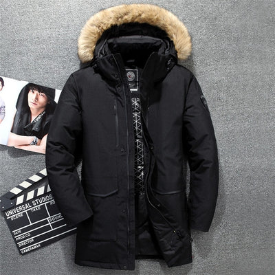 Tace & Shark medium long coat men's down jacket Russia winter jacket for men fur collar thick windbreaker duck down jacket men