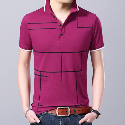 2019 New Fashion Brand Polo Shirt Men's Plaid Top Grade Summer Short Sleeve Slim Fit Cotton Boys Poloshirt Casual Men's Clothing